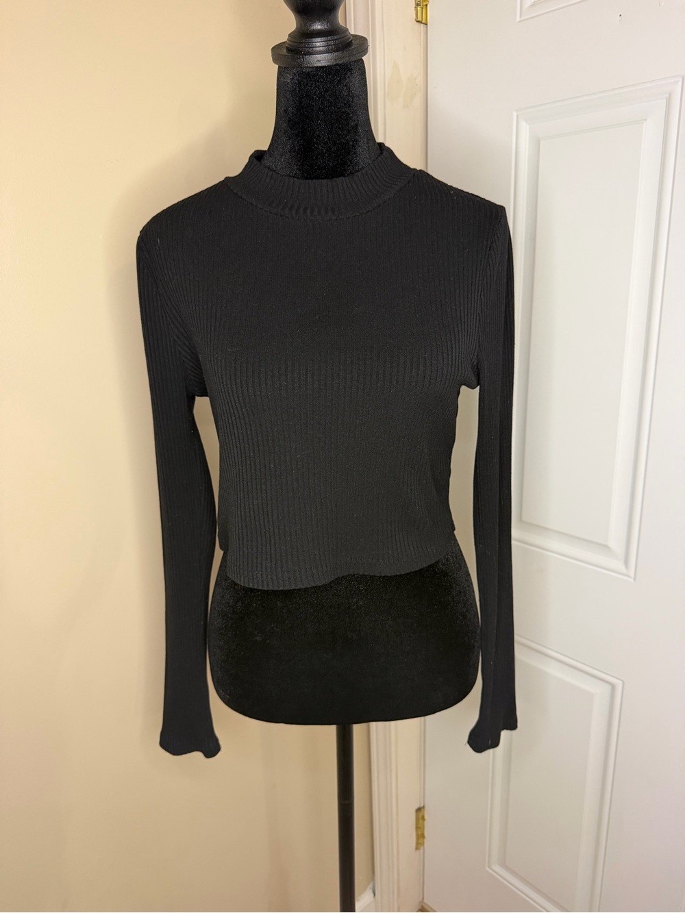 Princess Polly Black Ribbed Mock Neck Crop Top - Y2K Streetwear Long Sleeve